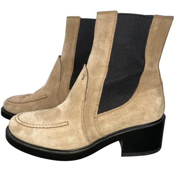 Tod’s suede tall Chelsea boots gored panels tan neutral women’s 37 quiet luxury - Picture 1 of 14